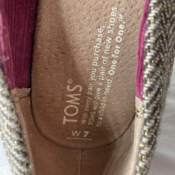 TOMS Shoes Womens Size 7 Wedges Herringbone Cork Heel Open Toe Peep Toe Casual - Picture 6 of 8